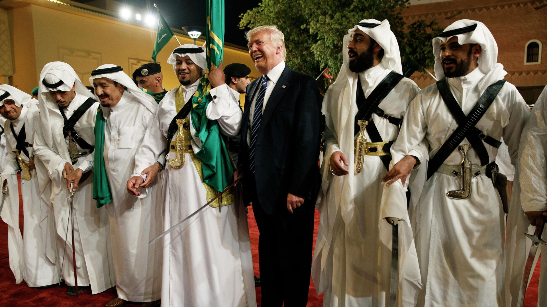 In this May 20, 2017 file photo, U.S. President Donald Trump holds a sword and dances with traditional dancers during a welcome ceremony at Murabba Palace, in Riyadh. In this May 20, 2017 file photo, U.S. President Donald Trump holds a sword and dances with traditional dancers during a welcome ceremony at Murabba Palace, in Riyadh. - Sputnik International, 1920, 12.10.2021