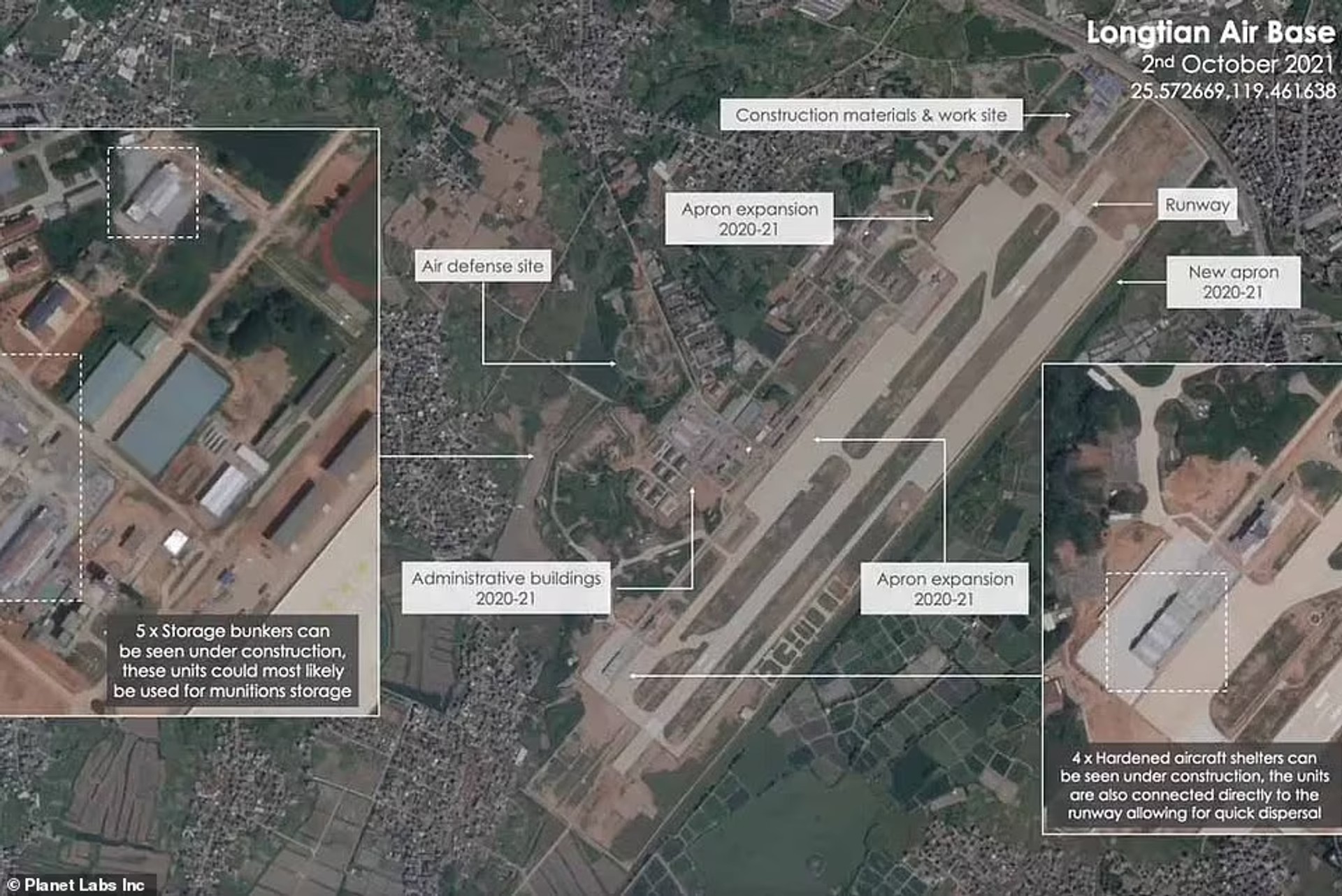 Planet Labs satellite image showing apparent construction at Longtian Air Base. - Sputnik International, 1920, 15.10.2021