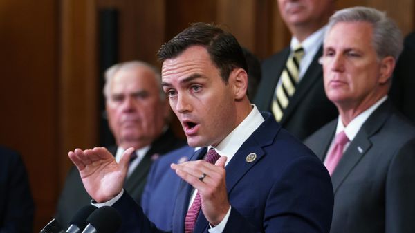 Rep. Mike Gallagher, R-Wis., a former Marine, joins House Minority Leader Kevin McCarthy, R-Calif., right, and other GOP members to criticize President Joe Biden and House Speaker Nancy Pelosi on the close of the war in Afghanistan, at the Capitol in Washington, Tuesday, Aug. 31, 2021. - Sputnik International