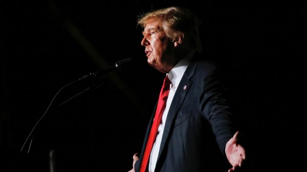 Former U.S. President Donald Trump reacts during his speech during a rally at the Iowa States Fairgrounds in Des Moines, Iowa, U.S., October 9, 2021 - Sputnik International