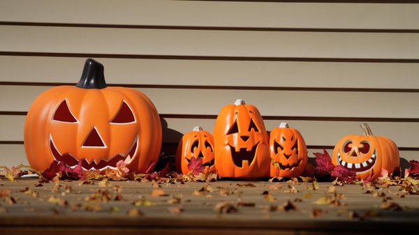 A display of Halloween pumpkins sits on the front porch of a home Thursday, Oct. 7, 2021, in Garretson, S.D.  - Sputnik International