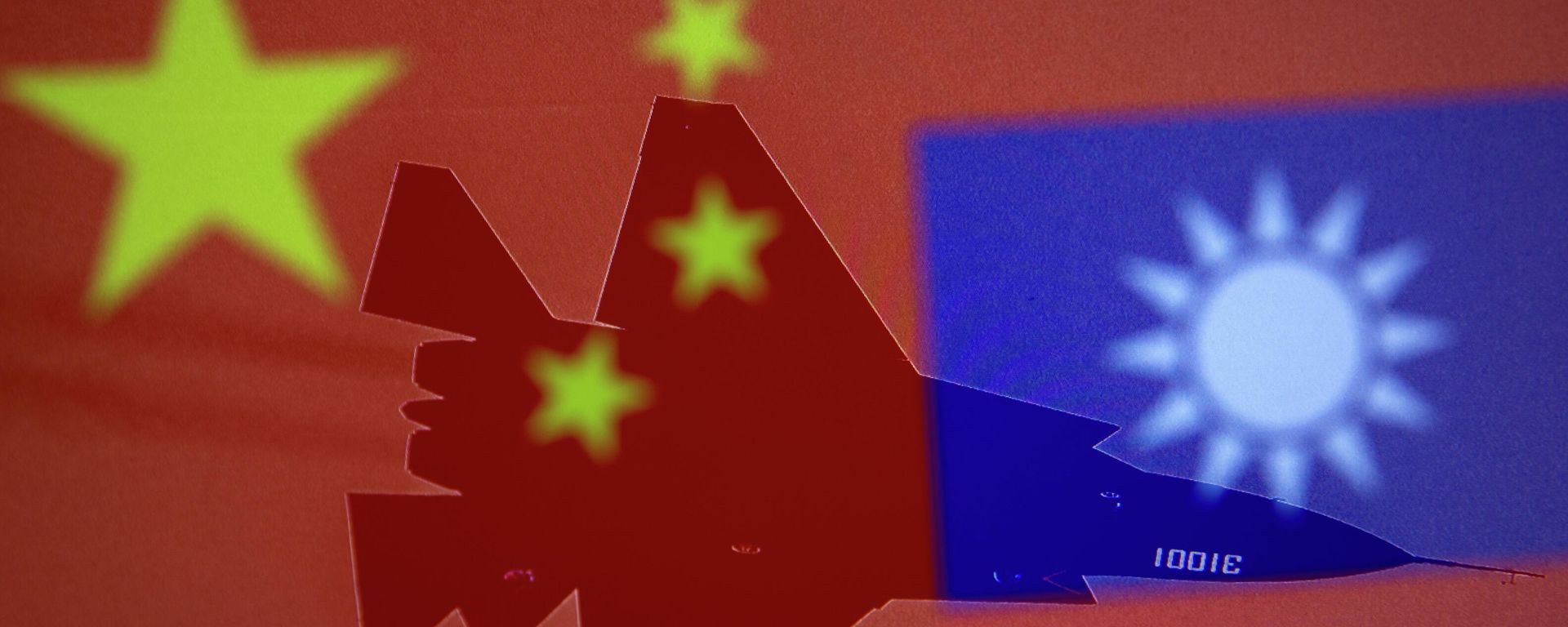 Chinese and Taiwanese national flags are displayed alongside a military airplane in this illustration taken April 9, 2021 Chinese and Taiwanese national flags are displayed alongside a military airplane in this illustration taken April 9, 2021 - Sputnik International, 1920, 10.11.2021