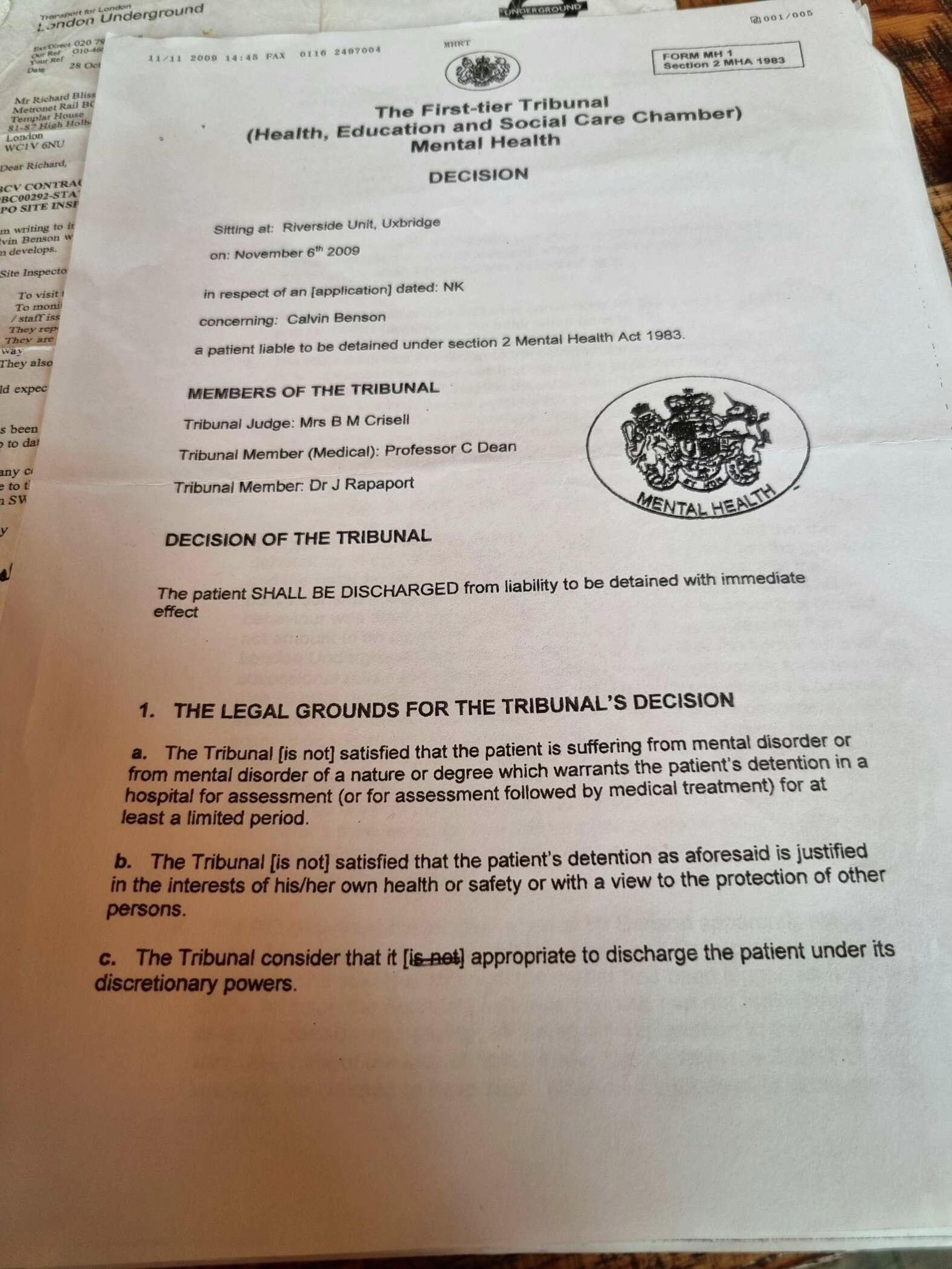 Independent tribunal letter which freed Calvin Benson - Sputnik International, 1920, 03.11.2021