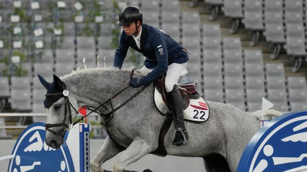 Gustav Gustenau of Austria competes in the horse jumping portion of the men's modern pentathlon at the 2020 Summer Olympics, Saturday, Aug. 7, 2021, in Tokyo, Japan - Sputnik International