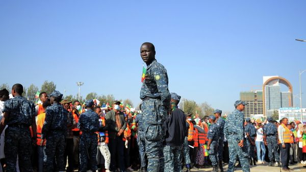 Members of Ethiopian Federal Police stand guard during a pro-government rally to denounce what they say is the Tigray People’s Liberation Front (TPLF) and the Western countries' interference in internal affairs of the country, at Meskel Square in Addis Ababa, Ethiopia, November 7, 2021. - Sputnik International