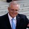 French President Emmanuel Macron, right, and Australia's Prime Minister Scott Morrison greet during a joint press conference with before a working dinner at the Elysee Palace in Paris, Tuesday, June 15, 2021 - Sputnik International