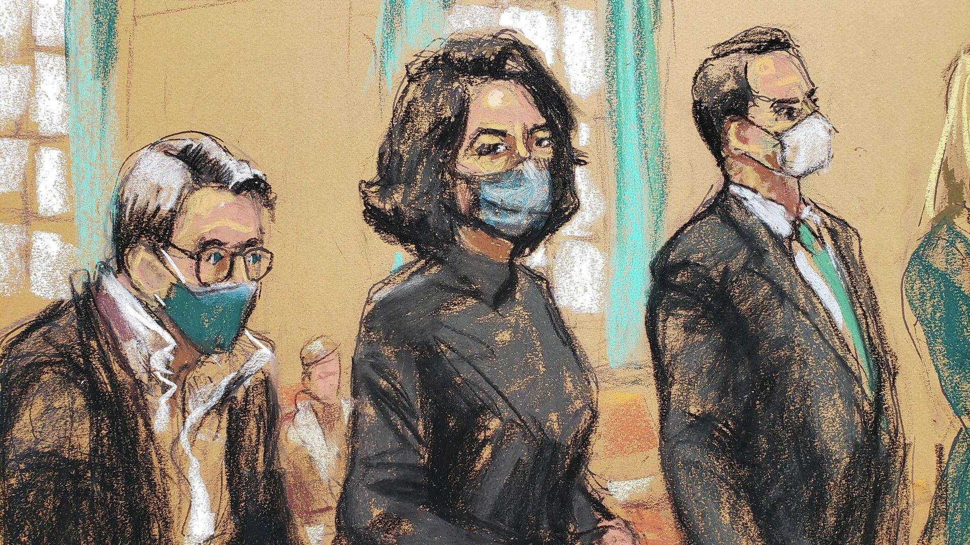 Ghislaine Maxwell, the Jeffrey Epstein associate accused of sex trafficking, stands before U.S. District Judge Alison J. Nathan with her defense team of Bobbi Sternheim and Christian Everdell during a pre-trial hearing ahead of jury selection, in a courtroom sketch in New York City, U.S., November 15, 2021 Ghislaine Maxwell, the Jeffrey Epstein associate accused of sex trafficking, stands before U.S. District Judge Alison J. Nathan with her defense team of Bobbi Sternheim and Christian Everdell during a pre-trial hearing ahead of jury selection, in a courtroom sketch in New York City, U.S., November 15, 2021 - Sputnik International, 1920, 21.11.2021