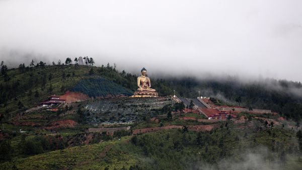 This photo taken on  August 24, 2018, shows the Buddha Dordenma statue atop a hill in the Kuensel Phodrang Nature Park in Thimphu - Sputnik International