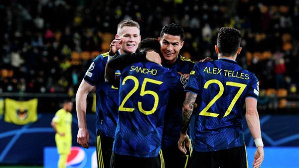 Soccer Football - Champions League - Group F - Villarreal v Manchester United - Estadio de la Ceramica, Villarreal, Spain - November 23, 2021 Manchester United's Jadon Sancho celebrates scoring their second goal with Cristiano Ronaldo  - Sputnik International