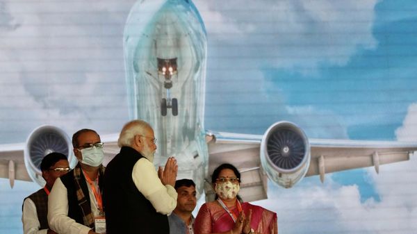Indian Prime Minister Narendra Modi greets the gathering during the foundation stone laying ceremony of Noida International Airport in Jewar, about 100 kilometers (62 miles) from New Delhi, India, Thursday, Nov. 25, 2021. Indian Prime Minister Narendra Modi greets the gathering during the foundation stone laying ceremony of Noida International Airport in Jewar, about 100 kilometers (62 miles) from New Delhi, India, Thursday, Nov. 25, 2021. - Sputnik International