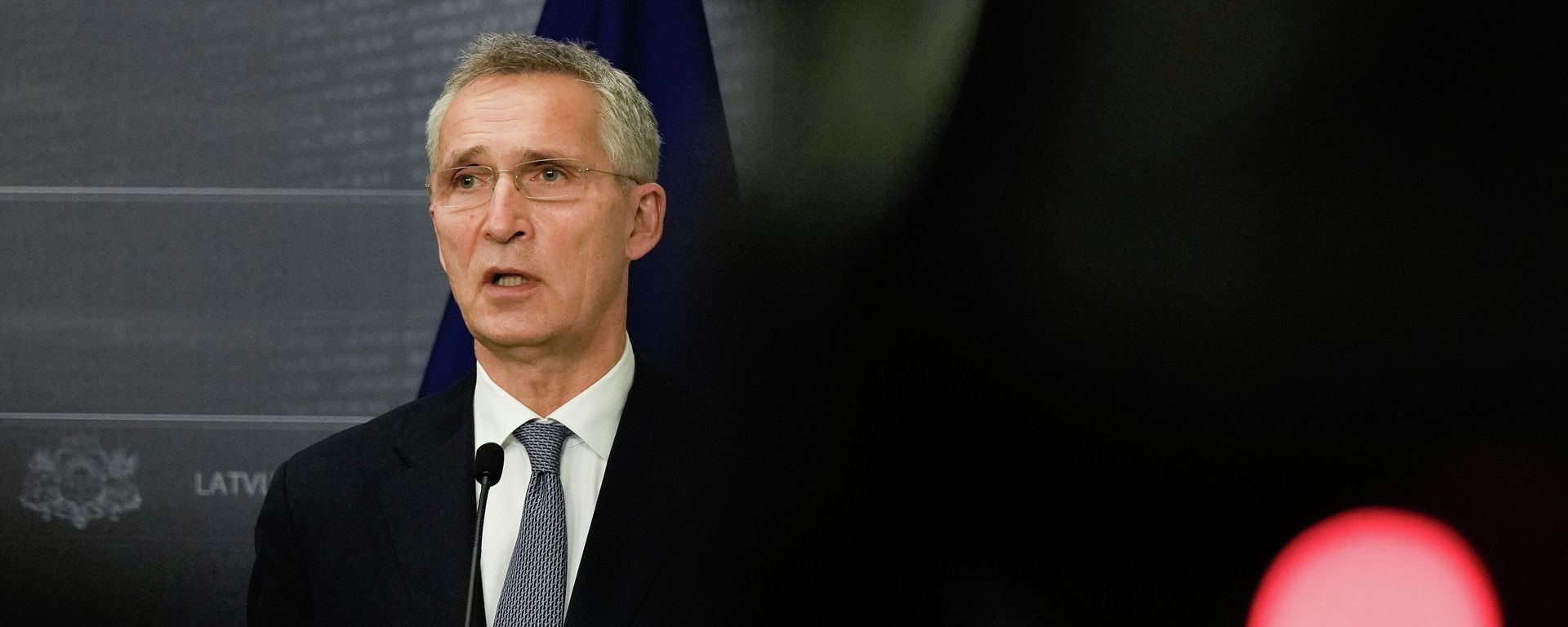NATO Secretary General Jens Stoltenberg speaks during a news conference in Riga, Latvia November 28, 2021. NATO Secretary General Jens Stoltenberg speaks during a news conference in Riga, Latvia November 28, 2021. - Sputnik International, 1920, 29.11.2021