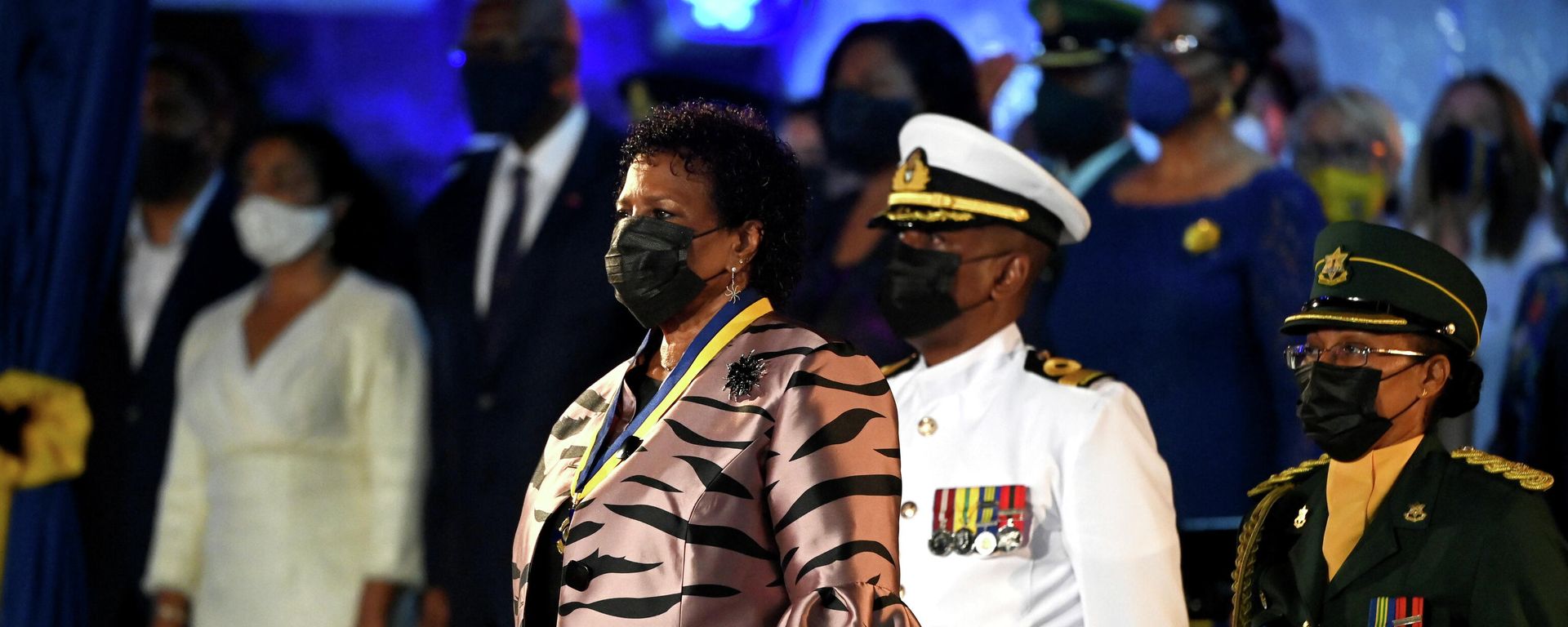 Barbados President Sandra Mason stands after being sworn in at the Presidential Inauguration Ceremony to mark the birth of a new republic in Barbados at Heroes Square in Bridgetown, Barbados, November 30, 2021. Barbados President Sandra Mason stands after being sworn in at the Presidential Inauguration Ceremony to mark the birth of a new republic in Barbados at Heroes Square in Bridgetown, Barbados, November 30, 2021. - Sputnik International, 1920, 30.11.2021