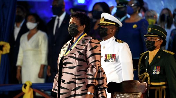 Barbados President Sandra Mason stands after being sworn in at the Presidential Inauguration Ceremony to mark the birth of a new republic in Barbados at Heroes Square in Bridgetown, Barbados, November 30, 2021. - Sputnik International
