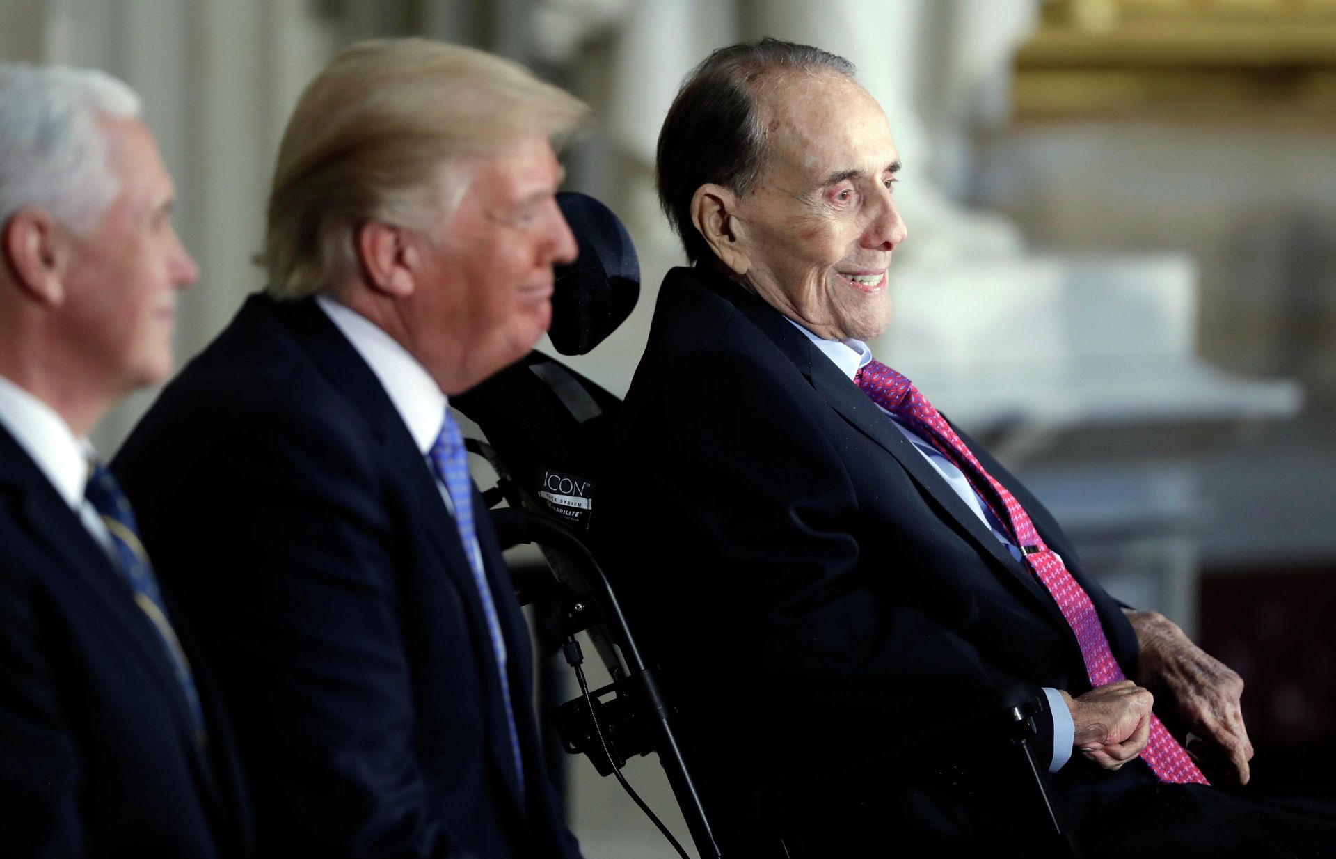 In this Jan. 17, 2018 file photo, President Donald Trump, center and Vice President Mike Pence watch during a Congressional Gold Medal ceremony honoring former Senator Bob Dole on Capitol Hill in Washington. - Sputnik International, 1920, 05.12.2021