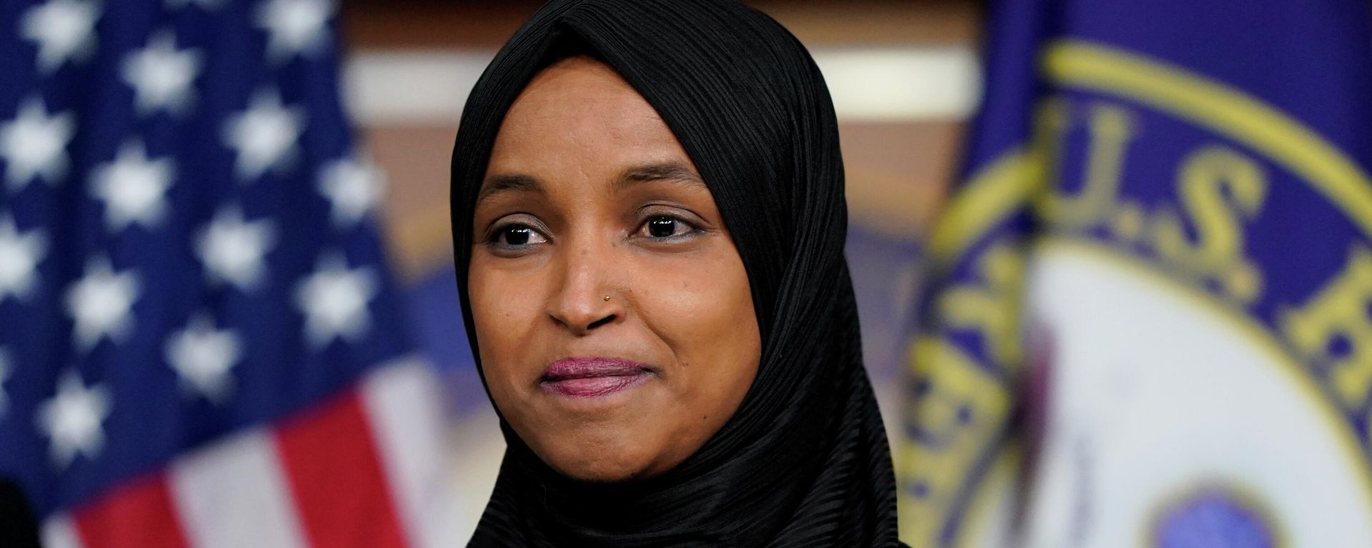 U.S. Representative Ilhan Omar (D-MN) attends a news conference addressing the anti-Muslim comments made by Representative Lauren Boebert (R-CO) towards Omar, on Capitol Hill in Washington, U.S., November 30, 2021. U.S. Representative Ilhan Omar (D-MN) attends a news conference addressing the anti-Muslim comments made by Representative Lauren Boebert (R-CO) towards Omar, on Capitol Hill in Washington, U.S., November 30, 2021. - Sputnik International, 1920, 06.12.2021