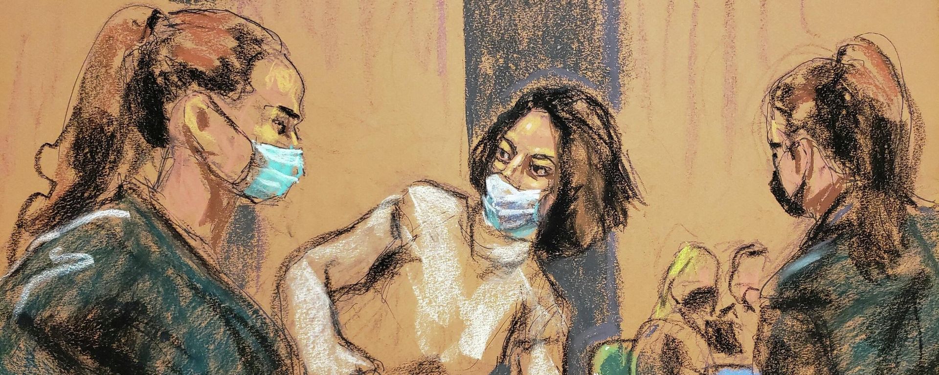 Ghislaine Maxwell, the Jeffrey Epstein associate accused of sex trafficking, enters the court with U.S. court marshalls during her trial in a courtroom sketch in New York City, U.S., December 3, 2021 Ghislaine Maxwell, the Jeffrey Epstein associate accused of sex trafficking, enters the court with U.S. court marshalls during her trial in a courtroom sketch in New York City, U.S., December 3, 2021 - Sputnik International, 1920, 02.01.2022