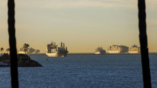 Ships are shown offshore at the port of Long Beach as supply chain problem continue from Long Beach, California, U.S. November 22, 2021 - Sputnik International
