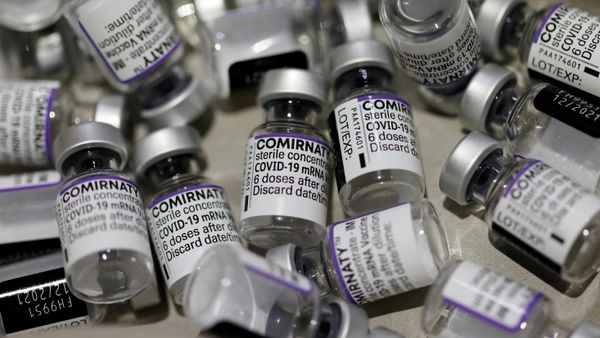 Empty vials of the Comirnaty Pfizer-BioNTech COVID-19 vaccine are seen at a coronavirus disease (COVID-19) vaccination center in Nice, France, November 23, 2021. - Sputnik International