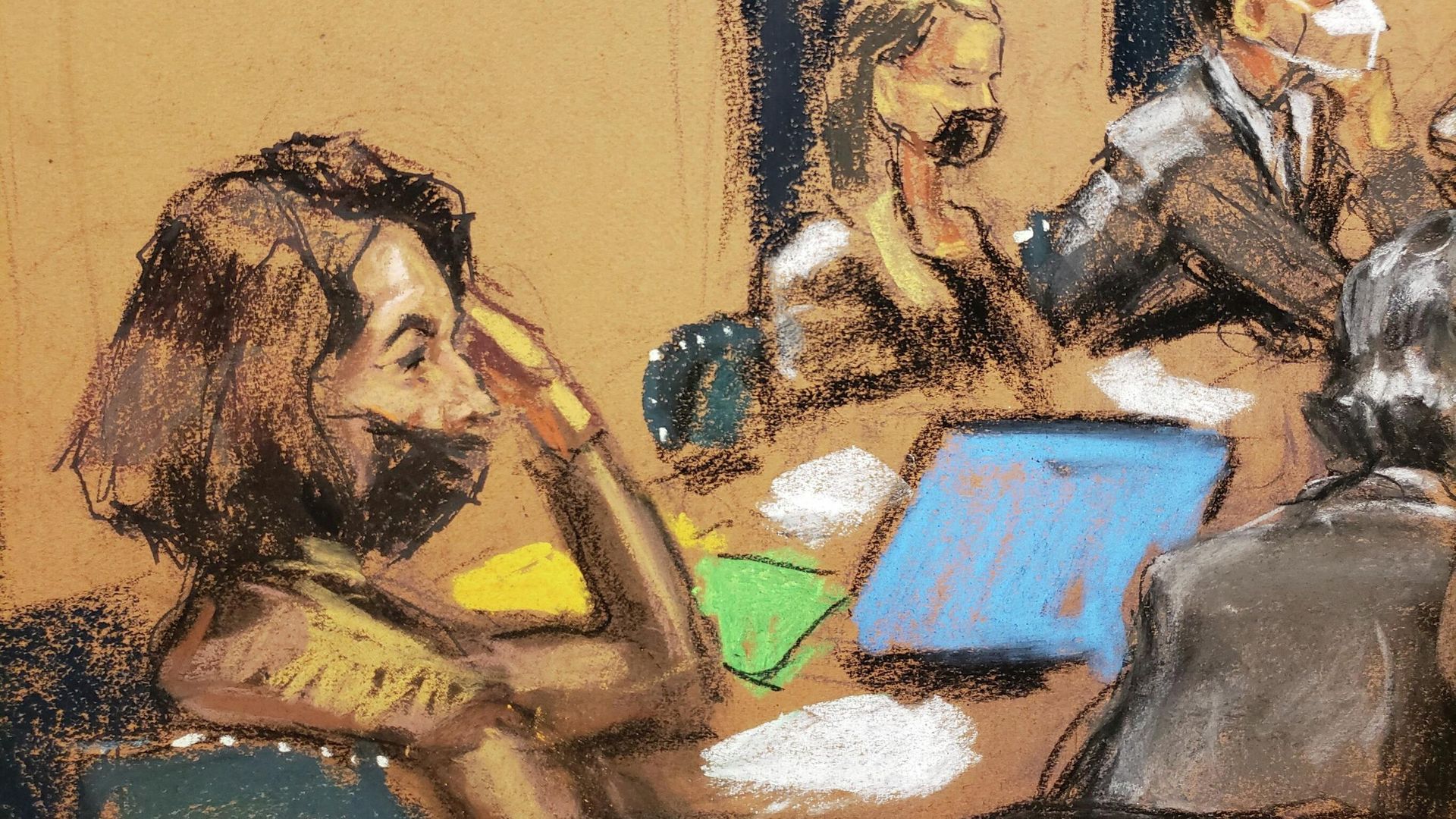 Ghislaine Maxwell sits with her defense lawyers during the trial of Maxwell, the Jeffrey Epstein associate accused of sex trafficking, in a courtroom sketch in New York City, U.S., December 10, 2021 - Sputnik International, 1920, 12.12.2021