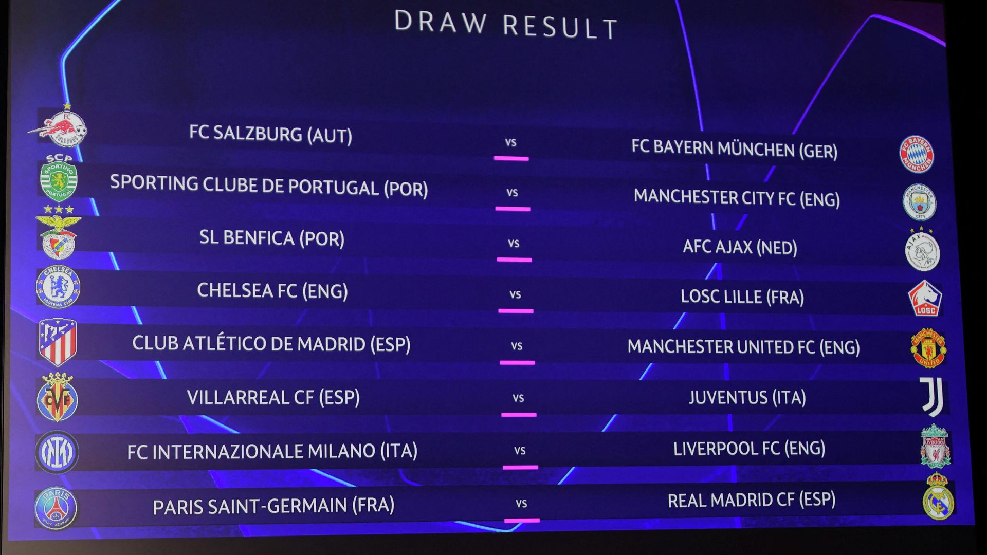 Soccer Football - Champions League - Round of 16 Draw - Nyon, Switzerland - December 13, 2021 The result of the Champions League 2021/22 Round of 16 Draw is displayed on the screen at the UEFA headquarters Soccer Football - Champions League - Round of 16 Draw - Nyon, Switzerland - December 13, 2021 The result of the Champions League 2021/22 Round of 16 Draw is displayed on the screen at the UEFA headquarters - Sputnik International, 1920, 13.12.2021