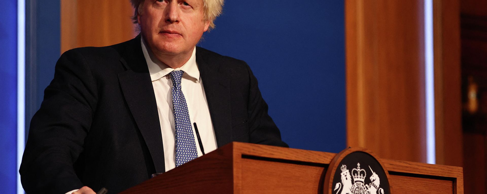 Britain's Prime Minister Boris Johnson holds a press conference for the latest Covid-19 update in the Downing Street briefing room in central London on December 8, 2021 Britain's Prime Minister Boris Johnson holds a press conference for the latest Covid-19 update in the Downing Street briefing room in central London on December 8, 2021 - Sputnik International, 1920, 11.01.2022