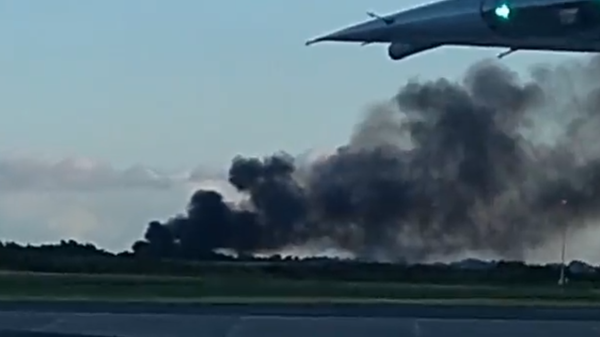 Screenshot captures aftermath of the December 15, 2021, plane crash in the Dominican Republic that claimed the lives of all nine passengers. Aboard the plane was famed Puerto Rican music producer 'Flow La Movie.' - Sputnik International