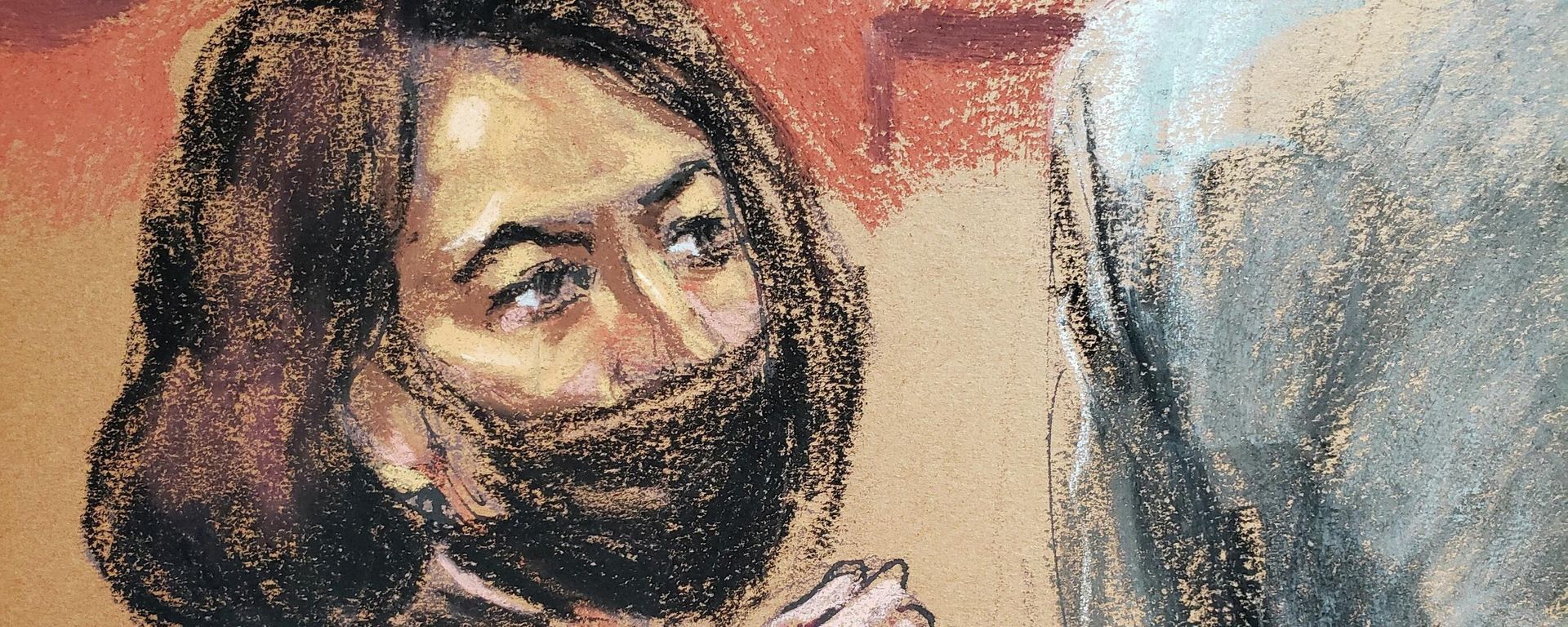Ghislaine Maxwell watches as witness Eva Andersson is questioned by defense attorney Jeffrey Pagliuca during the trial of Maxwell, the Jeffrey Epstein associate accused of sex trafficking, in a courtroom sketch in New York City, U.S., December 17, 2021. - Sputnik International, 1920, 02.01.2022