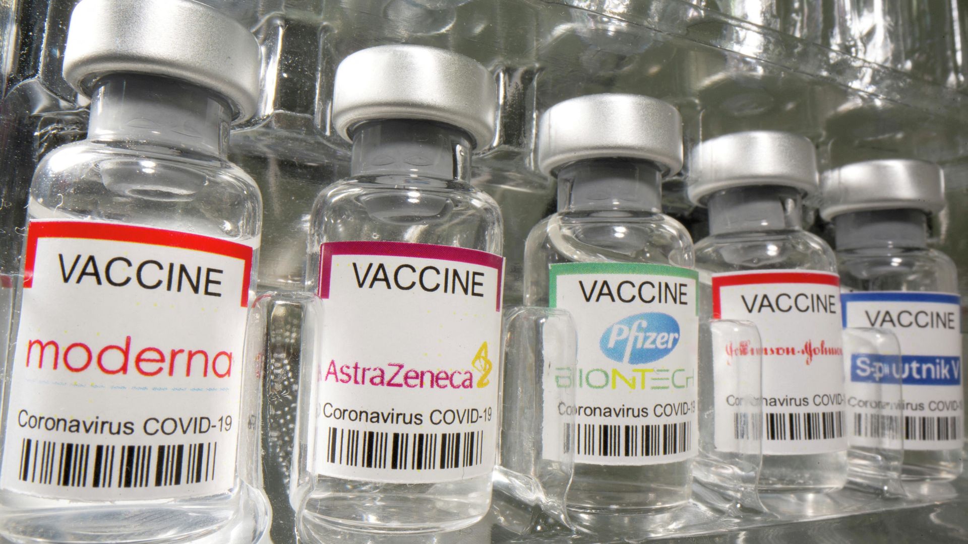 Vials labelled Moderna, AstraZeneca, Pfizer - Biontech, Johnson&Johnson, Sputnik V coronavirus disease (COVID-19) vaccine Vials labelled Moderna, AstraZeneca, Pfizer - Biontech, Johnson&Johnson, Sputnik V coronavirus disease (COVID-19) vaccine - Sputnik International, 1920, 31.12.2021