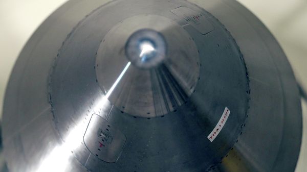 The warhead-containing nose cone of an inert Minuteman 3 missile is seen in a training launch tube at Minot Air Force Base, N.D.  - Sputnik International
