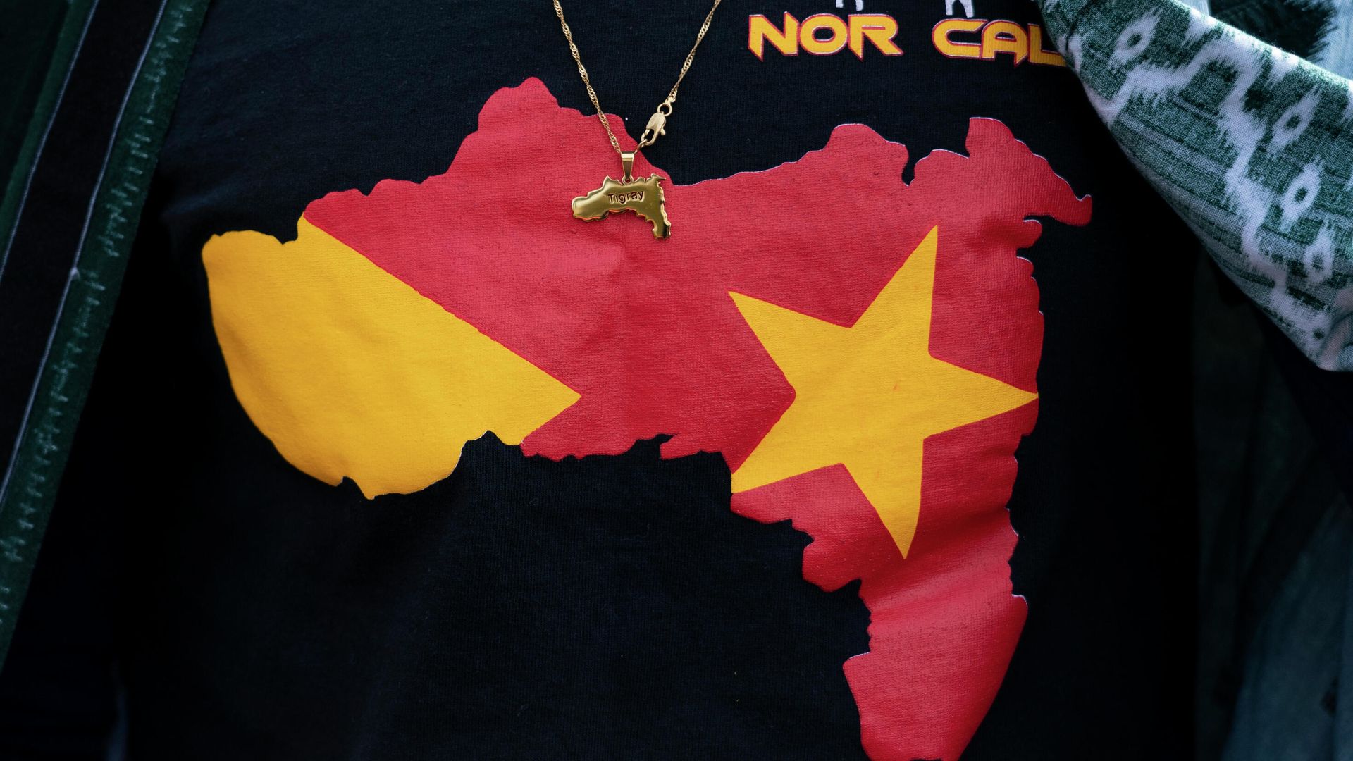 Angesom Mezgebo, wears a T shirt and a pendent, with images of map of Tigray during a protest march to mark a year since Ethiopia Prime Minister Abiy Ahmed's administration started fighting against the Tigray, the northernmost region in Ethiopia,Thursday, Nov. 4, 2021 in Washington. Angesom Mezgebo, wears a T shirt and a pendent, with images of map of Tigray during a protest march to mark a year since Ethiopia Prime Minister Abiy Ahmed's administration started fighting against the Tigray, the northernmost region in Ethiopia,Thursday, Nov. 4, 2021 in Washington. - Sputnik International, 1920, 16.03.2022