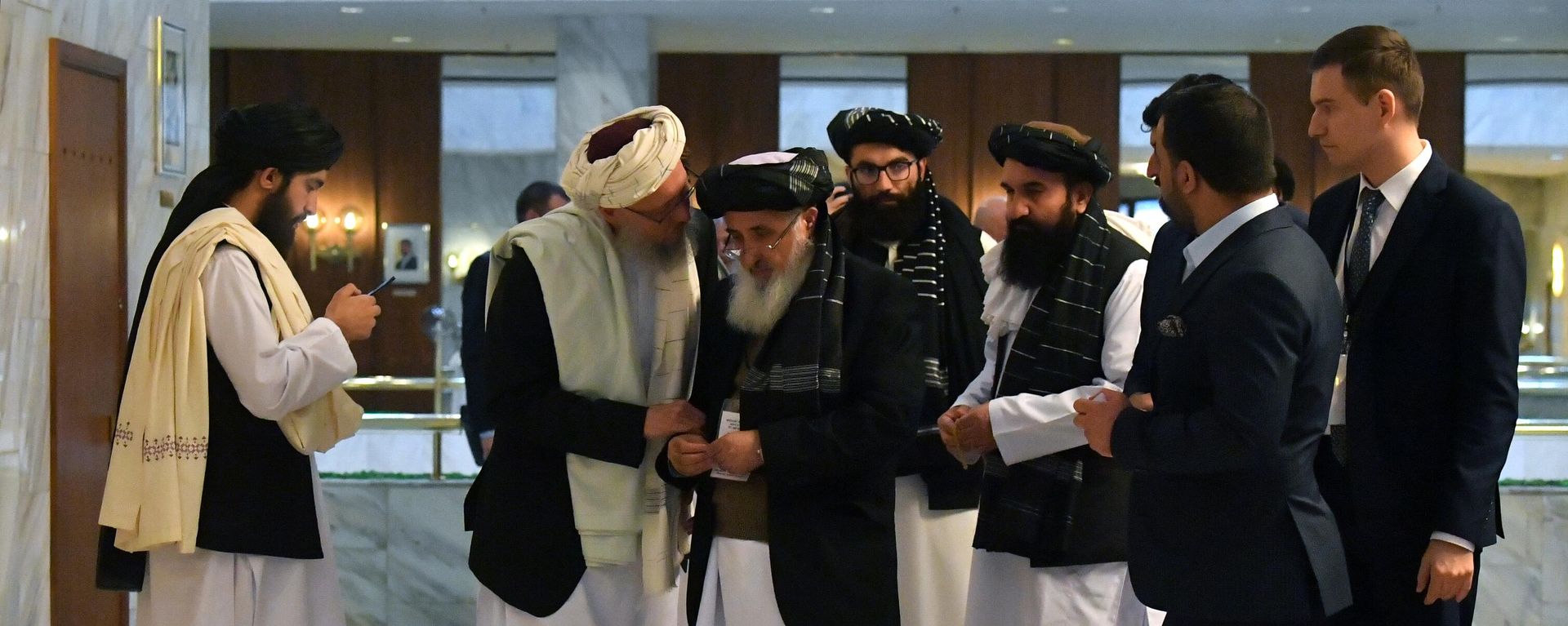 Representatives of the Taliban movement after the third meeting of the Moscow format of consultations on Afghanistan (File) Representatives of the Taliban movement after the third meeting of the Moscow format of consultations on Afghanistan (File) - Sputnik International, 1920, 23.12.2021