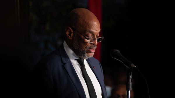 Haiti's Prime Minister Ariel Henry speaks at a ceremony to appoint members of his cabinet, in Port-au-Prince, Haiti, Wednesday, Nov. 24, 2021.  - Sputnik International