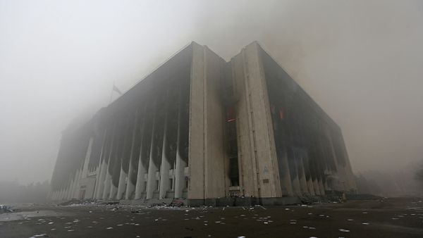A view shows the mayor's office building which was torched during protests triggered by fuel price increase in Almaty, Kazakhstan January 6, 2022. - Sputnik International