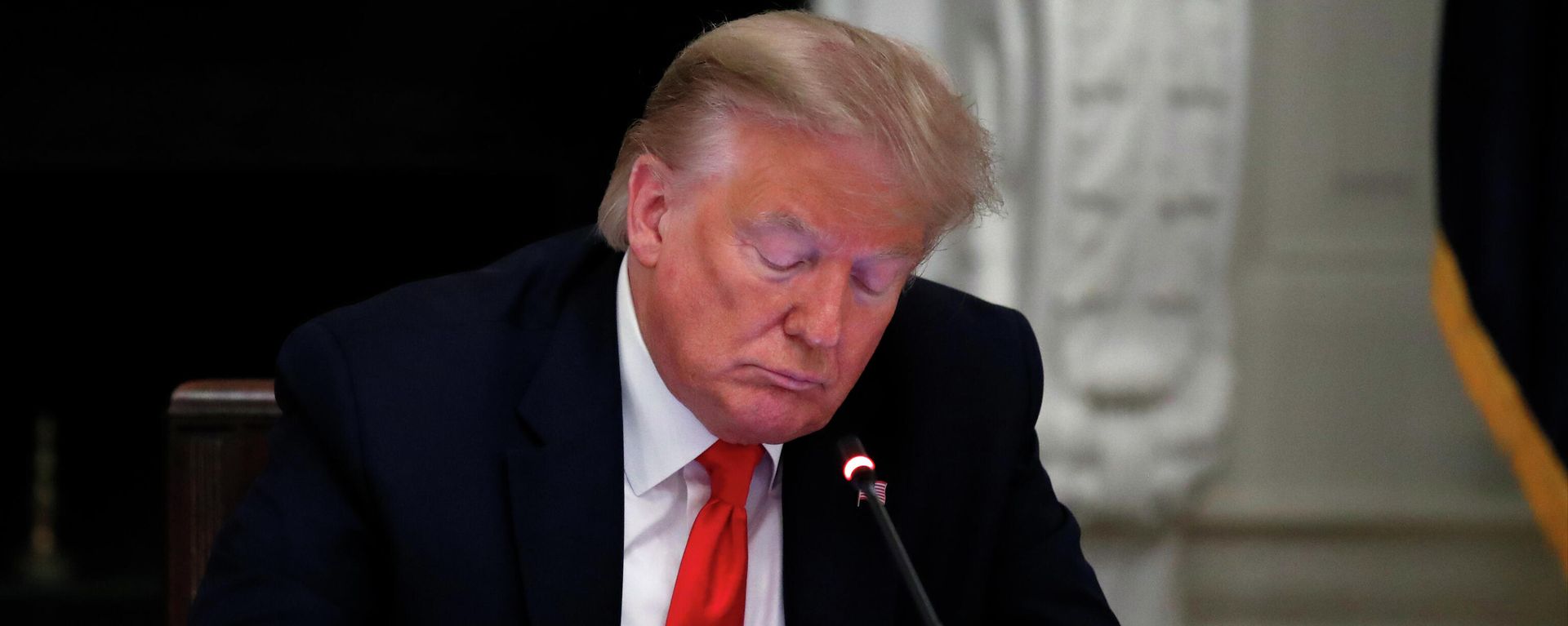 In this Thursday, June 18, 2020 file photo, President Donald Trump looks at his phone during a roundtable with governors on the reopening of America's small businesses, in the State Dining Room of the White House in Washington. In this Thursday, June 18, 2020 file photo, President Donald Trump looks at his phone during a roundtable with governors on the reopening of America's small businesses, in the State Dining Room of the White House in Washington. - Sputnik International, 1920, 07.01.2022