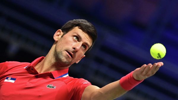 Serbia's Novak Djokovic serves the ball to Germany's Jan-Lennard Struff (not pictured) during the men's singles group stage match between Serbia and Germany of the Davis Cup tennis tournament in Innsbruck, Austria, on November 27, 2021 - Sputnik International