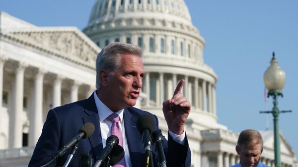 House Minority Leader Kevin McCarthy, R-Calif., joined at right by Rep. Jim Jordan, R-Ohio, holds a news conference before the start of a hearing by a select committee appointed by House Speaker Nancy Pelosi on the Jan. 6 insurrection, at the Capitol in Washington, on July 27, 2021. McCarthy had added Rep. Jordan to the panel but Pelosi rejected him and Rep. Jim Banks, prompting McCarthy to pull all of his picks - Sputnik International