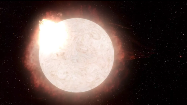 An artist's rendition of a red supergiant star transitioning into a Type II supernova, emitting a violent eruption of radiation and gas on its dying breath before collapsing and exploding. - Sputnik International