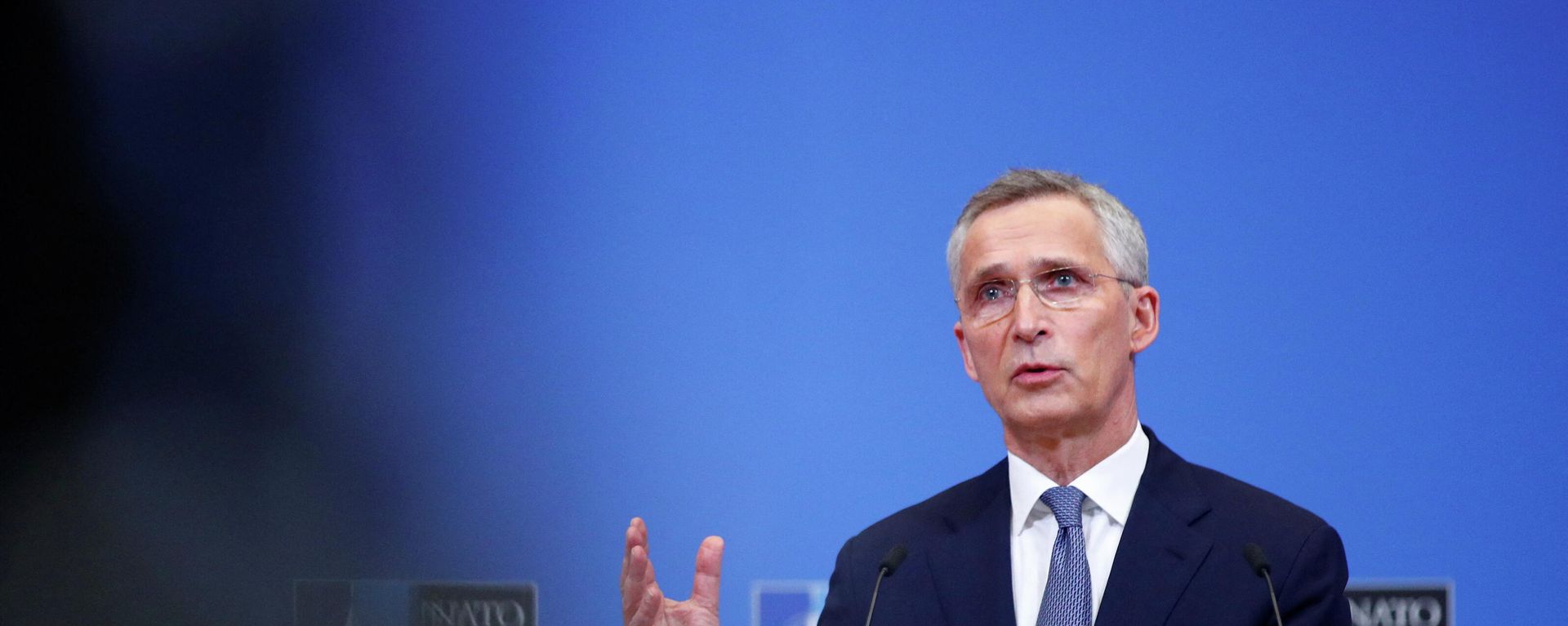 NATO Secretary General Jens Stoltenberg speaks during a news conference at the Alliance's headquarters in Brussels, Belgium January 12, 2022. REUTERS/Johanna Geron NATO Secretary General Jens Stoltenberg speaks during a news conference at the Alliance's headquarters in Brussels, Belgium January 12, 2022. REUTERS/Johanna Geron - Sputnik International, 1920, 14.01.2022