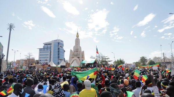 Supporters participate in a demonstration called by Mali transitional government after the Economic Community of West African States (ECOWAS) imposed sanctions in Bamako, Mali, January 14, 2022. Supporters participate in a demonstration called by Mali transitional government after the Economic Community of West African States (ECOWAS) imposed sanctions in Bamako, Mali, January 14, 2022. - Sputnik International