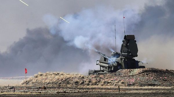 Anti-aircraft missile and artillery complex Pantsir-S1 at the anti-terrorist exercises of the member countries of the Shanghai Cooperation Organization (SCO) Peace Mission - 2021 at the Donguzsky training ground in the Orenburg Region. - Sputnik International
