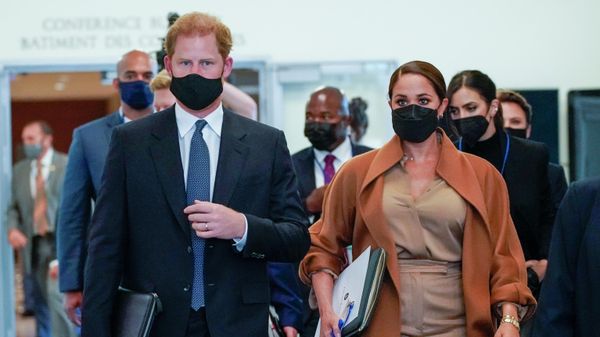 Prince Harry and Meghan, the Duke and Duchess of Sussex are escorted as they leave the United Nations headquarters after a visit during 76th session of the United Nations General Assembly, Saturday, Sept. 25, 2021 Prince Harry and Meghan, the Duke and Duchess of Sussex are escorted as they leave the United Nations headquarters after a visit during 76th session of the United Nations General Assembly, Saturday, Sept. 25, 2021 - Sputnik International