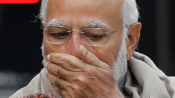 India's Prime Minister Narendra Modi gestures as he speaks with the media inside the parliament premises upon his arrival on the first day of the budget session in New Delhi, India, January 31, 2022.  - Sputnik International
