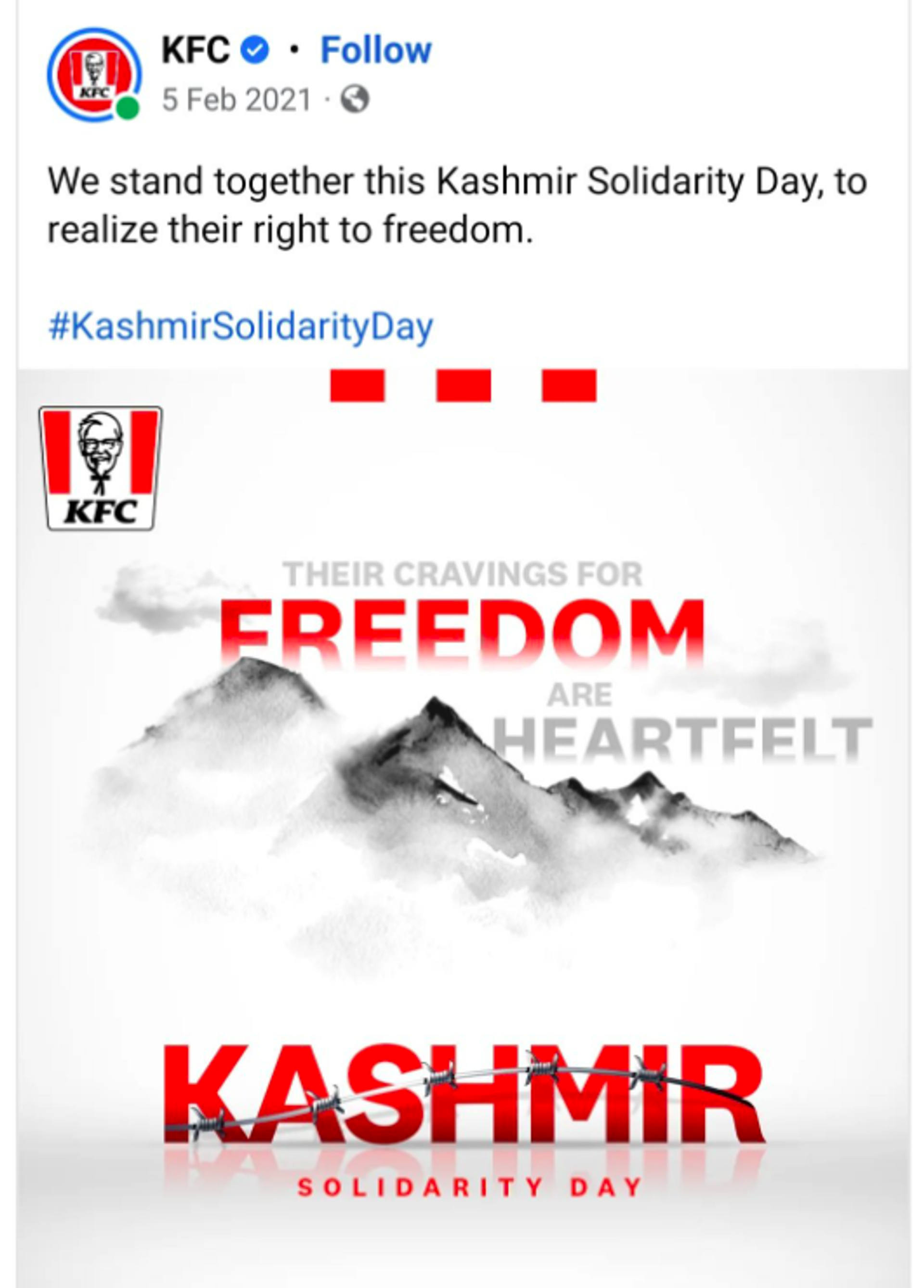 KFC Jammu and Kashmir's Solidarity Day Post - Sputnik International, 1920, 08.02.2022