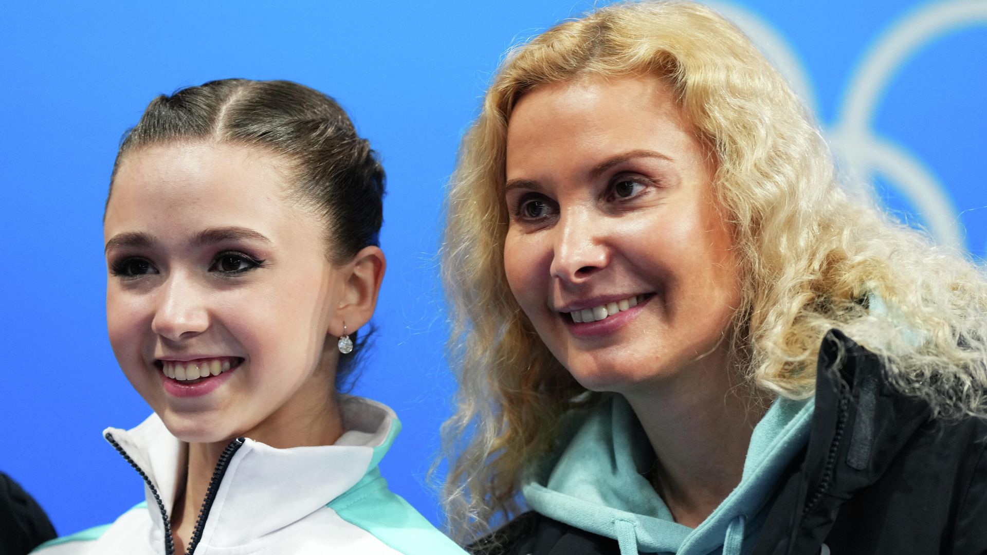 2022 Beijing Olympics - Figure Skating - Team Event - Women Single Skating - Short Program - Capital Indoor Stadium, Beijing, China - February 6, 2022. Kamila Valieva of the Russian Olympic Committee reacts with coach Eteri Tutberidze after competing. 2022 Beijing Olympics - Figure Skating - Team Event - Women Single Skating - Short Program - Capital Indoor Stadium, Beijing, China - February 6, 2022. Kamila Valieva of the Russian Olympic Committee reacts with coach Eteri Tutberidze after competing. - Sputnik International, 1920, 11.02.2022
