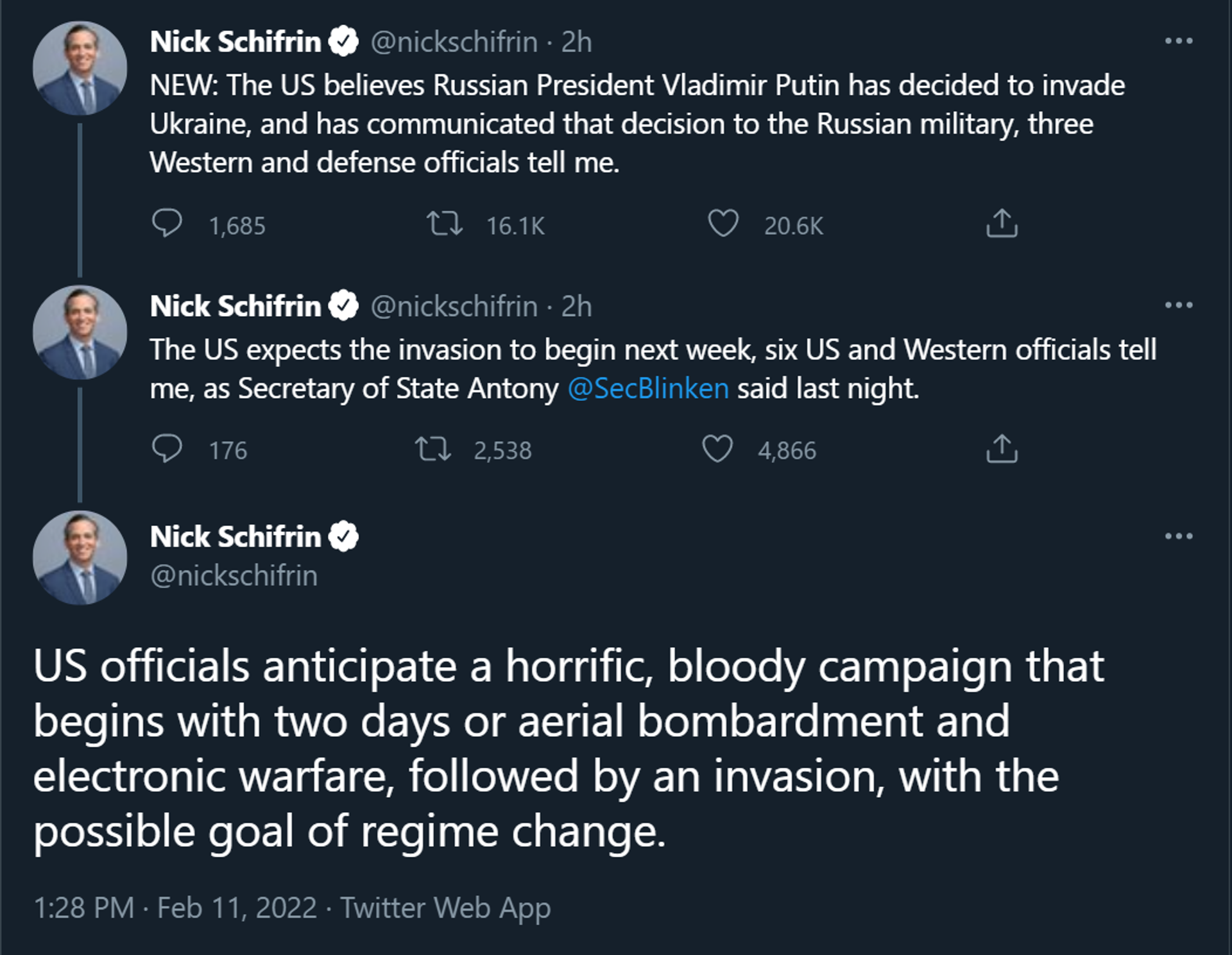 PBS reporter Nick Schifrin tweeted on February 11, 2022, that the US believed Russian President Vladimir Putin had decided to invade Ukraine, but the claim was rejected by US national security adviser Jake Sullivan. PBS reporter Nick Schifrin tweeted on February 11, 2022, that the US believed Russian President Vladimir Putin had decided to invade Ukraine, but the claim was rejected by US national security adviser Jake Sullivan. - Sputnik International, 1920, 11.02.2022
