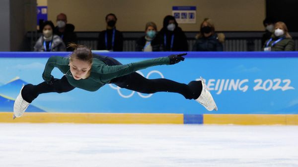 2022 Beijing Olympics - Figure Skating - Training - Rink Capital Indoor Stadium, Beijing, China - February 14, 2022.  Kamila Valieva of the Russian Olympic Committee during training - Sputnik International