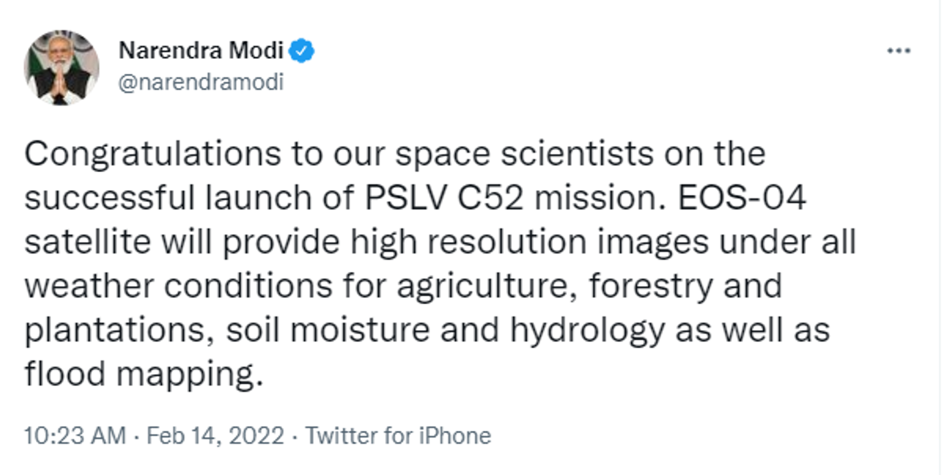 Prime Minister Narendra Modi Congratulates ISRO for Successful Launch of PSLV-C52 - Sputnik International, 1920, 14.02.2022