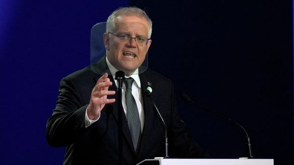 Australia's Prime Minister Scott Morrison gestures as he makes a statement at the UN Climate Change Conference (COP26) in Glasgow, Scotland, Britain November 1, 2021 - Sputnik International