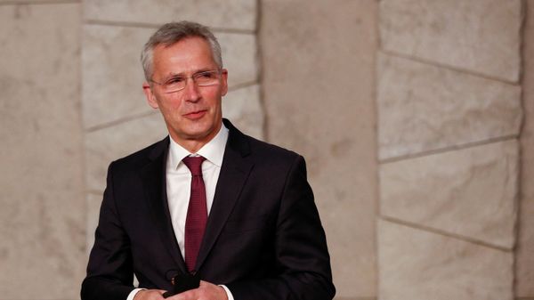 NATO Secretary-General Jens Stoltenberg attends a photoshoot for a family photo during a NATO Defence Ministers meeting in Brussels, Belgium, February 16, 2022. - Sputnik International