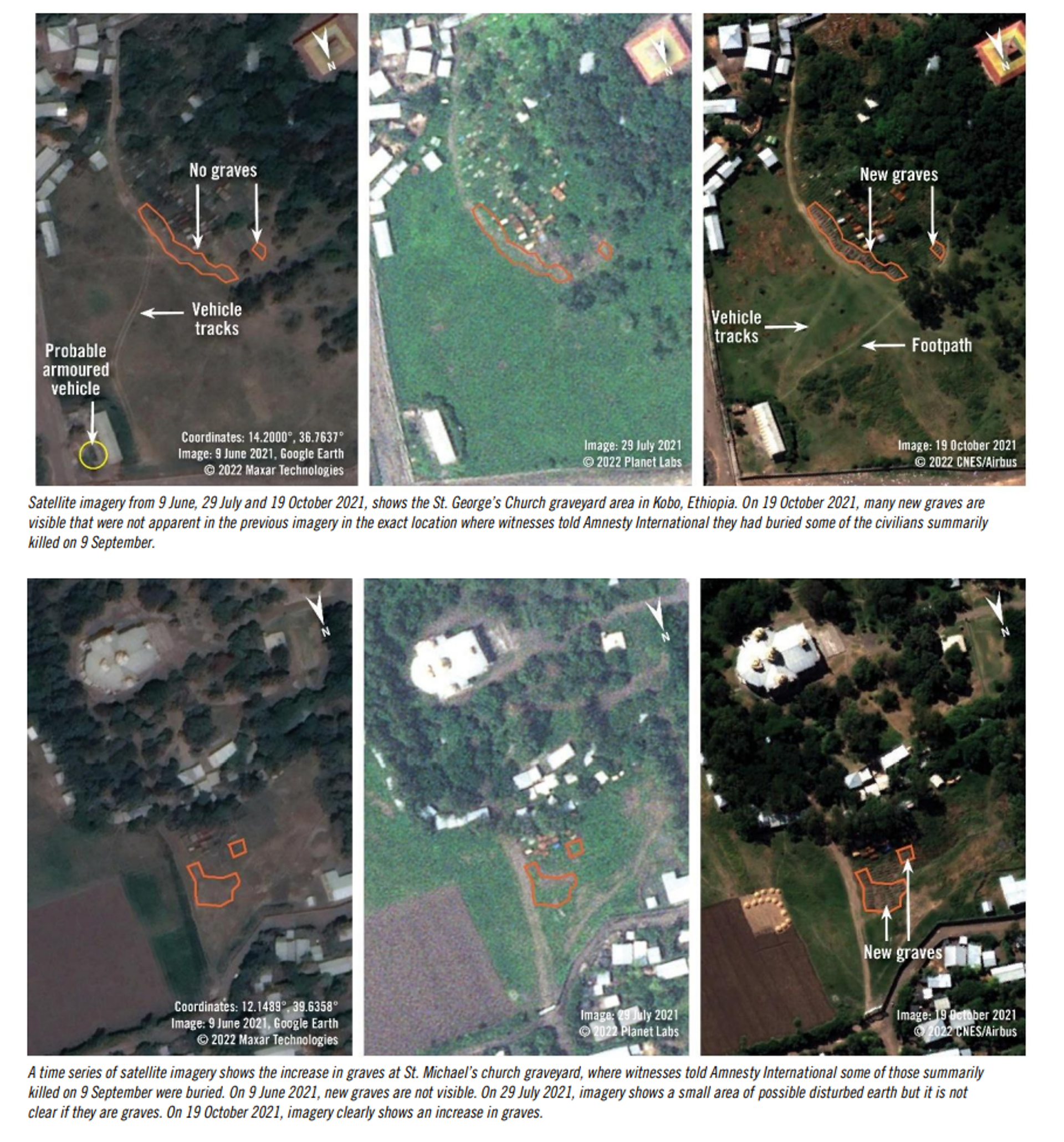 Satellite imagery used by Amnesty International’s Crisis Evidence Lab to identify the locations of mass graves near Kobo, Amhara State, Ethiopia, where the Tigray People's Liberation Front (TPLF) executed civilians in September and October 2021. Satellite imagery used by Amnesty International’s Crisis Evidence Lab to identify the locations of mass graves near Kobo, Amhara State, Ethiopia, where the Tigray People's Liberation Front (TPLF) executed civilians in September and October 2021. - Sputnik International, 1920, 16.02.2022